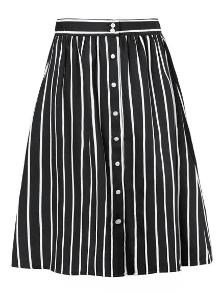 Allegra K - Button A-Line Striped Midi Skirt