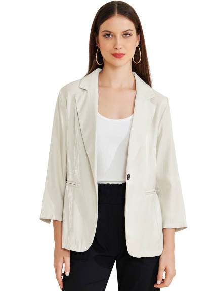 Allegra K - Solid Lapel Button Work Blazer