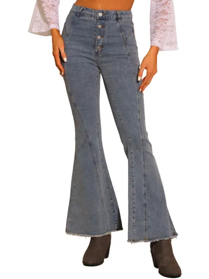 Allegra K- Bell Bottom Jeans Taille haute en denim évasé extensible