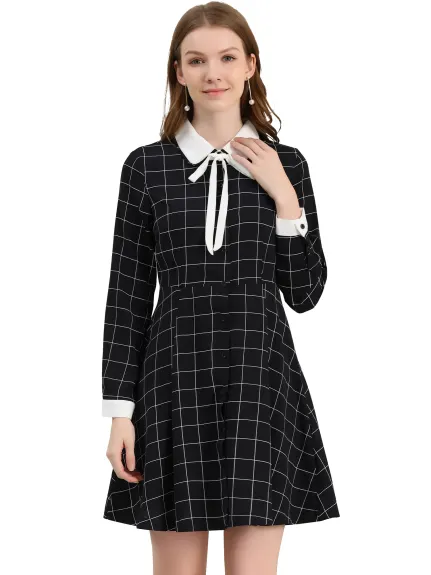 Allegra K- Contrast Color Retro Plaid Dress