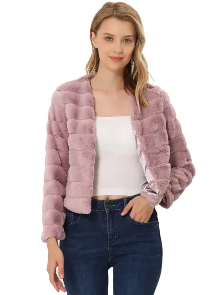 Allegra K- Veste courte sans col en fausse fourrure moelleuse