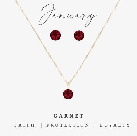 Goldtone January Garnet Birthstone CZ Earring & Necklace Set