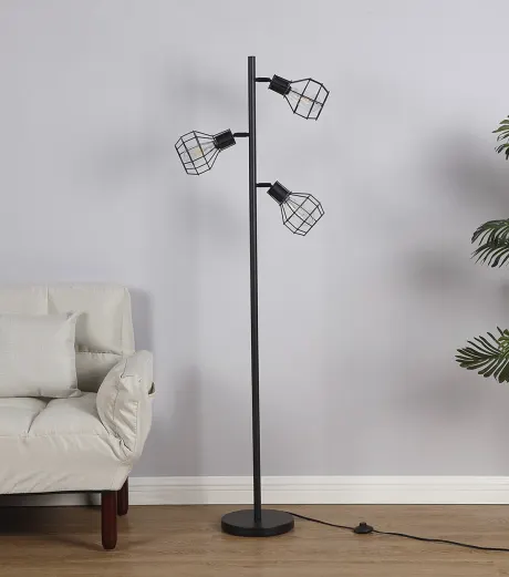 Robin Led Industrial Tree Floor Lamp With Metal Cage Shades