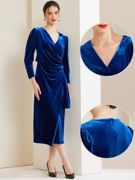 Allegra K - Velvet Wrap V-Neck Maxi Dress