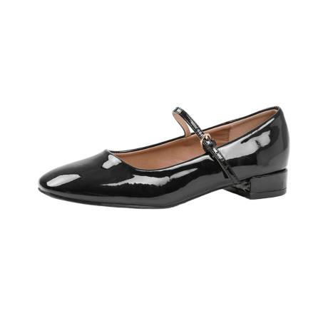 Where's That From - Womens/Ladies Minsk Patent Faux Leather Buckle Detail Wide Low Heel Ballet Shoes