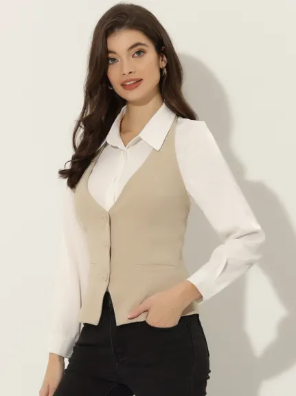 Allegra K- Waistcoat Halter Neck Button Down Suit Vest