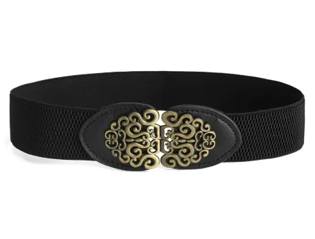 Allegra K- Metal Interlocking Buckle Elastic Cinch Belt