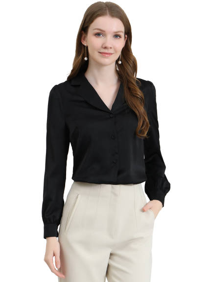 Allegra K- Elegant Long Sleeve Satin Shirt