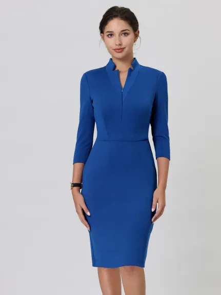 Hobemty- Zipper Collar Pencil Sheath Dress