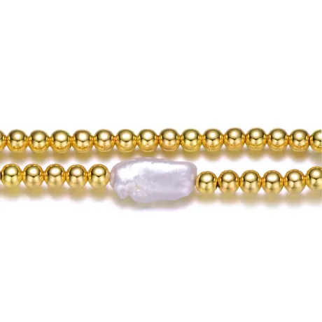 Rachel Glauber Baroque White Pearl Ball Bead Link Stretchable Layering Bracelet