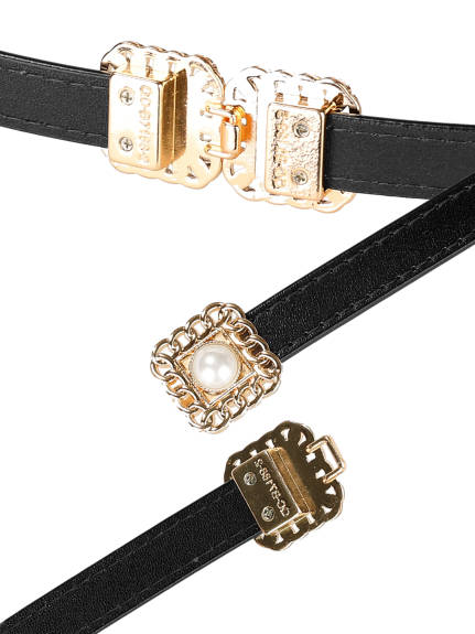 Allegra K- Retro Skinny Interlock Buckle Thin Waist Belt