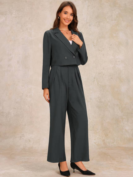 INSPIRE CHIC - Long Sleeve Cropped Blazer Pant Suit