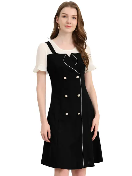 Allegra K- Contrast Chiffon Short Sleeve Button Decor Dress