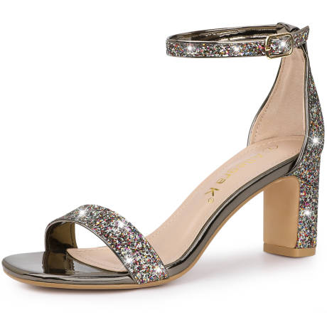 Allegra K- Glitter Ankle Strap Chunky Heel Party Sandals