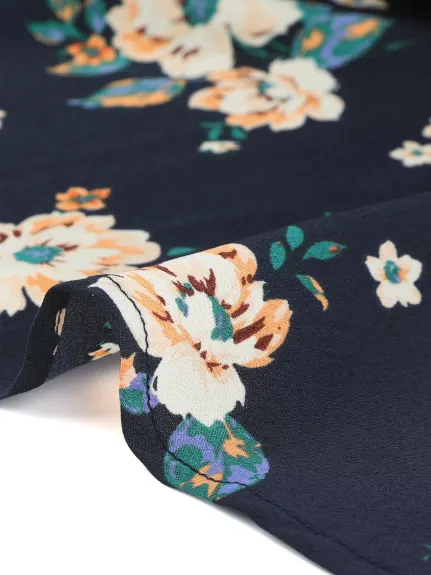 Allegra K- Floral Wrap Long Sleeve Tie Waist Peplum Blouse