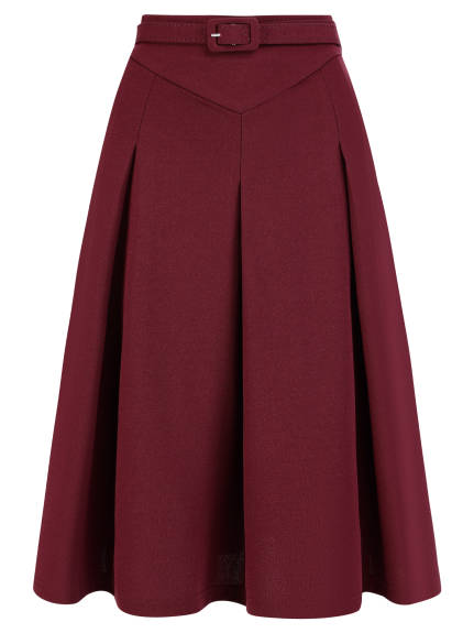 Allegra K - A-Line Belted Midi Pleated Skirt