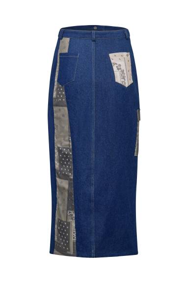 Hilary MacMillan - Jupe midi en denim patchwork