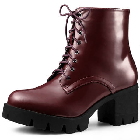 Allegra K - Platform Chunky Heels Combat Boots