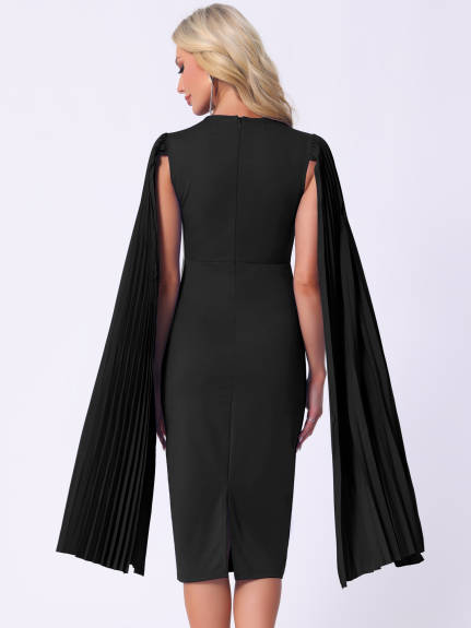 Allegra K - Cloak Sleeve Evening Pencil Cape Dress