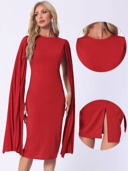 Allegra K - Cloak Sleeve Evening Pencil Cape Dress