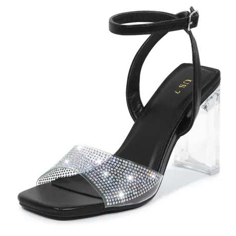 Allegra K- Clear Heel Rhinestone Strap Sandals