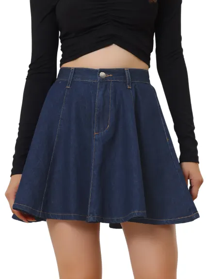 Allegra K- Belted A-Line Mini Denim Skirt