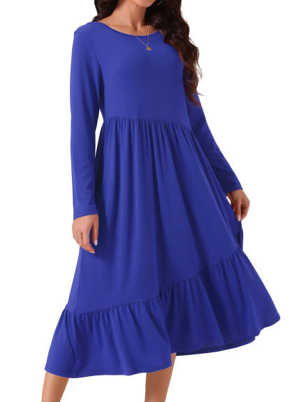 Allegra K - Long Sleeve Pleated Tiered Swing Dress