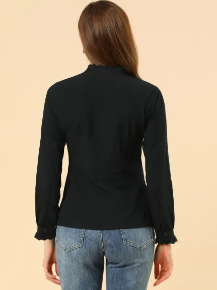 Allegra K- Lace Mock Neck Long Sleeve Cotton Shirt
