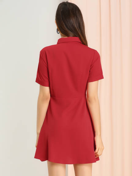 Allegra K- Turndown Collared Keyhole Fit and Flare Mini Dress