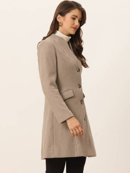 Allegra K- Overcoat V Neck Single Breasted Long Coat