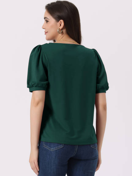 Allegra K - Asymmetrical Neckline Short Sleeve Top