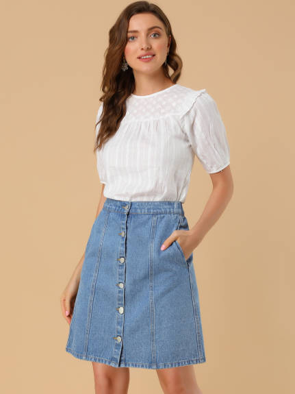 Allegra K- High Waist A-Line Denim Skirt