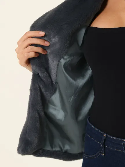 Allegra K- Cropped Notch Lapel Fluffy Coat