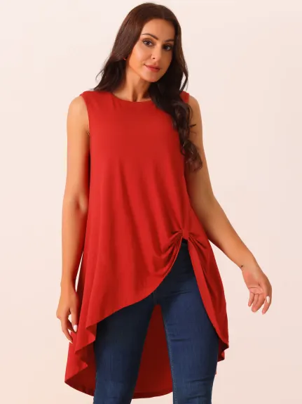 Allegra K- Sleeveless Asymmetrical Crewneck Blouse