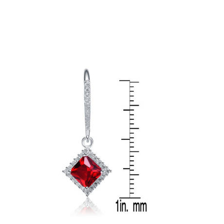 Genevive Sterling Silver White Gold Plated with Ruby Red Cubic Zirconia Dangle Earrings