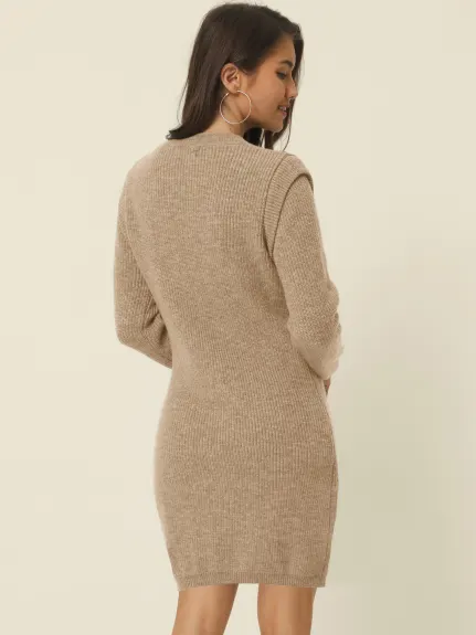 Allegra K- Round Neck Long Sleeve Slim Fit Mini Sweater Dress