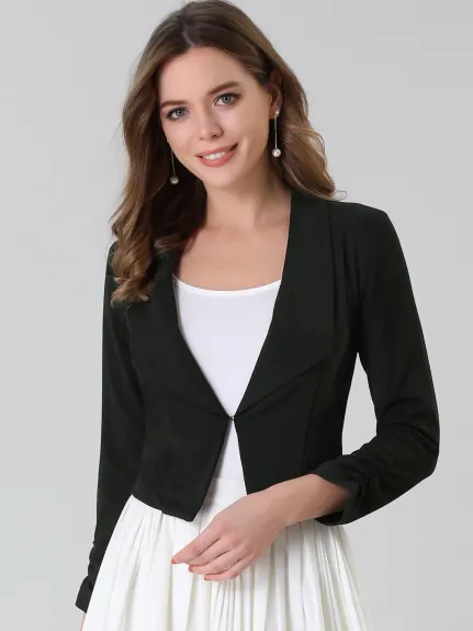 Allegra K- Cropped Notched Lapel Long Sleeve Blazer