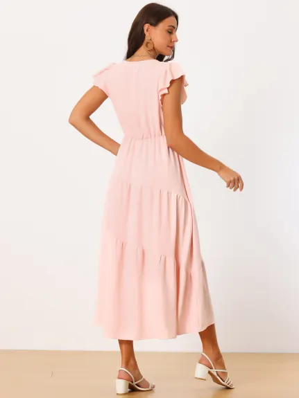 Allegra K - Flutter Sleeve Summer Tiered Maxi Dress