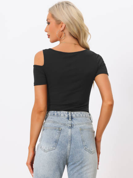 Allegra K - Cutout Front Off Shoulder Bodysuit