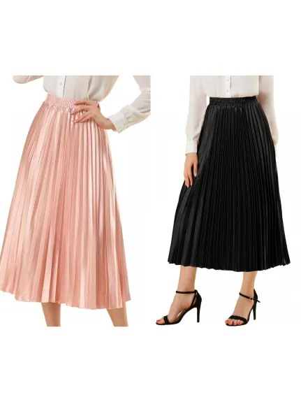 Allegra K - Elastic Waist Accordion Pleated Midi Skirt