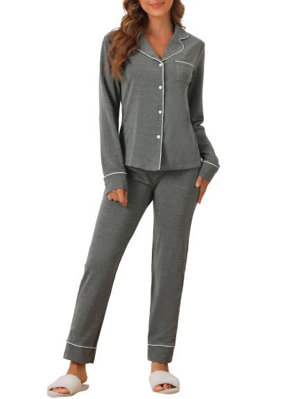 Cheibear - Long Sleeve Button Down Pajama Set