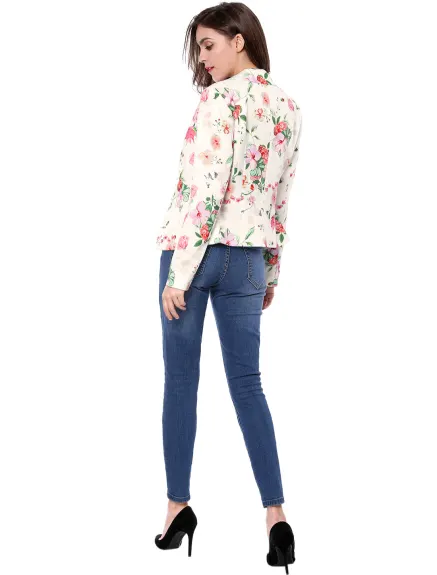 Allegra K- Open Front Notch Lapel Printed Blazer Jacket