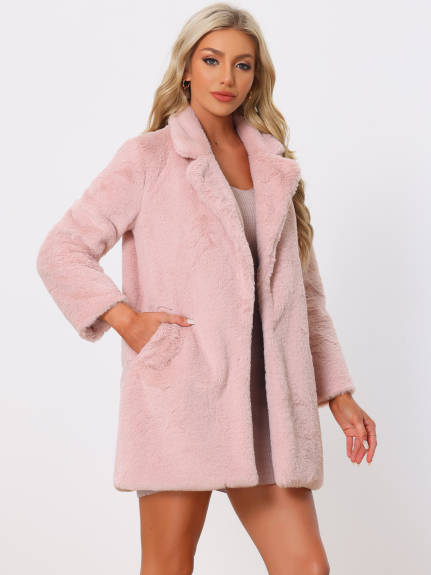 Allegra K - Open Front Fluffy Faux Fur Midi Jackets