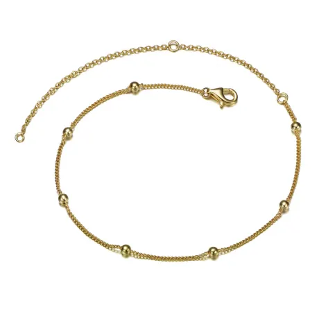 Genevive Sterling Silver 14k Gold Plated Bead Link Anklet