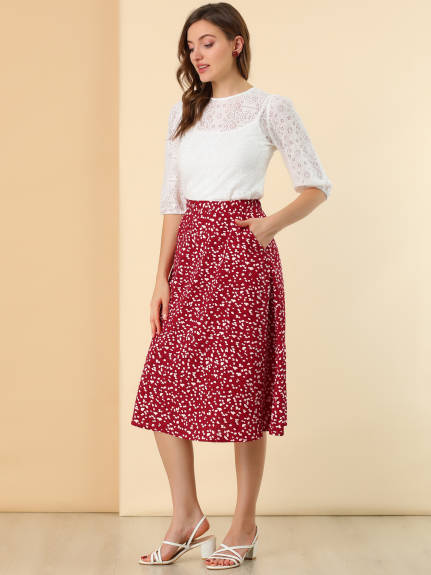 Allegra K- A-Line Floral Chiffon Midi Skirt