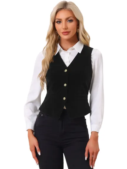 Allegra K- Waistcoat Steampunk Velvet Button Down V-Neck Suit Vest