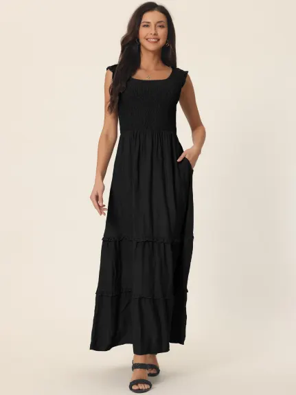 Allegra K - Sleeveless Scoop Neck Tiered Maxi Dress