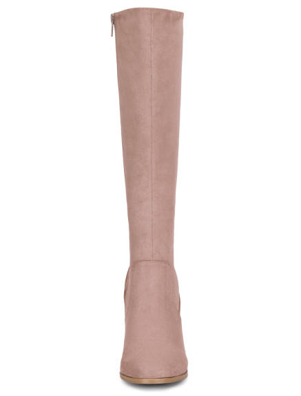 Allegra K- Side Zipper Chunky Heel Knee High Boots