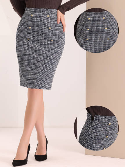 Allegra K - Pencil Tweed Winter Classic Skirt