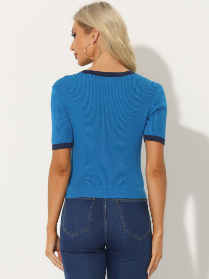 Allegra K - Summer Casual Contrast Crewneck Knitted Top